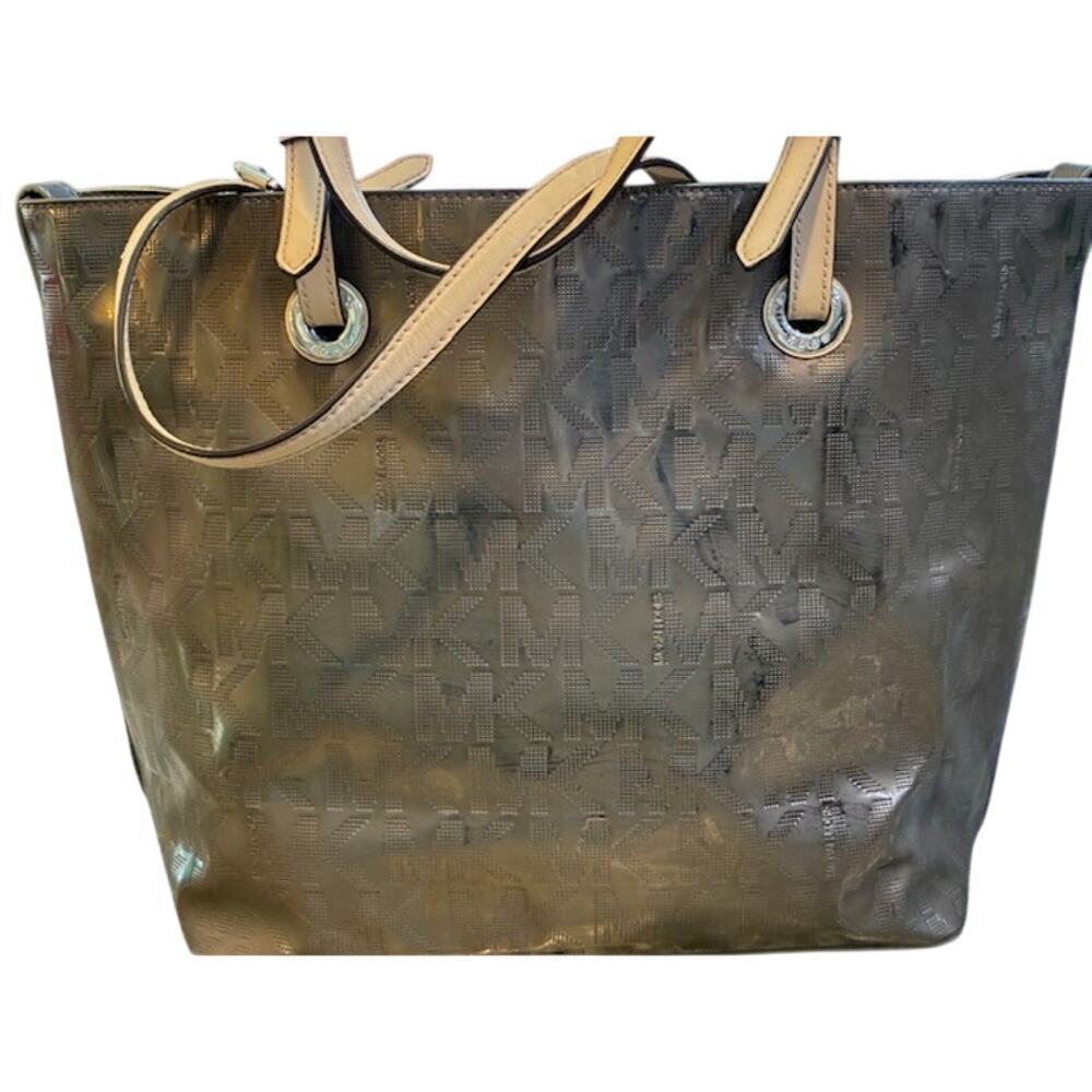 MICHAEL Michael Kors Metallic Gold Bronze Large Tote Bag Shoulder Logo Pattern - Picture 6 of 9